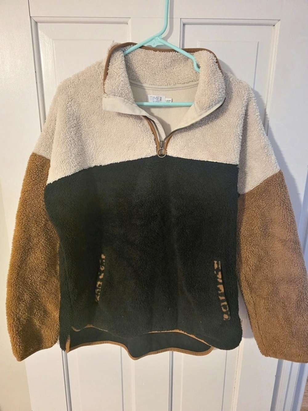 Time and Tru Colorblock Sherpa Fleece Quarter-Zip Pullover Large